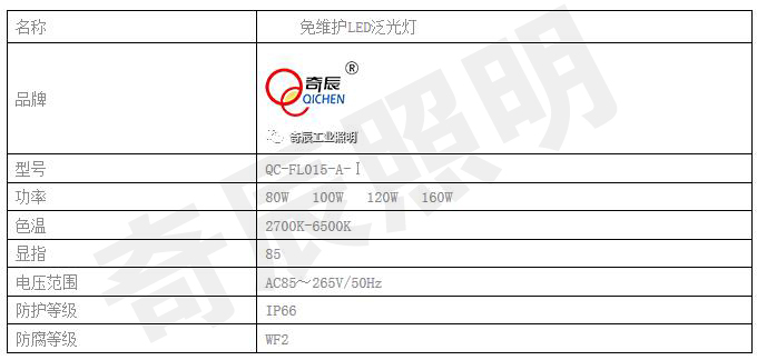 免维护LED泛光灯参数